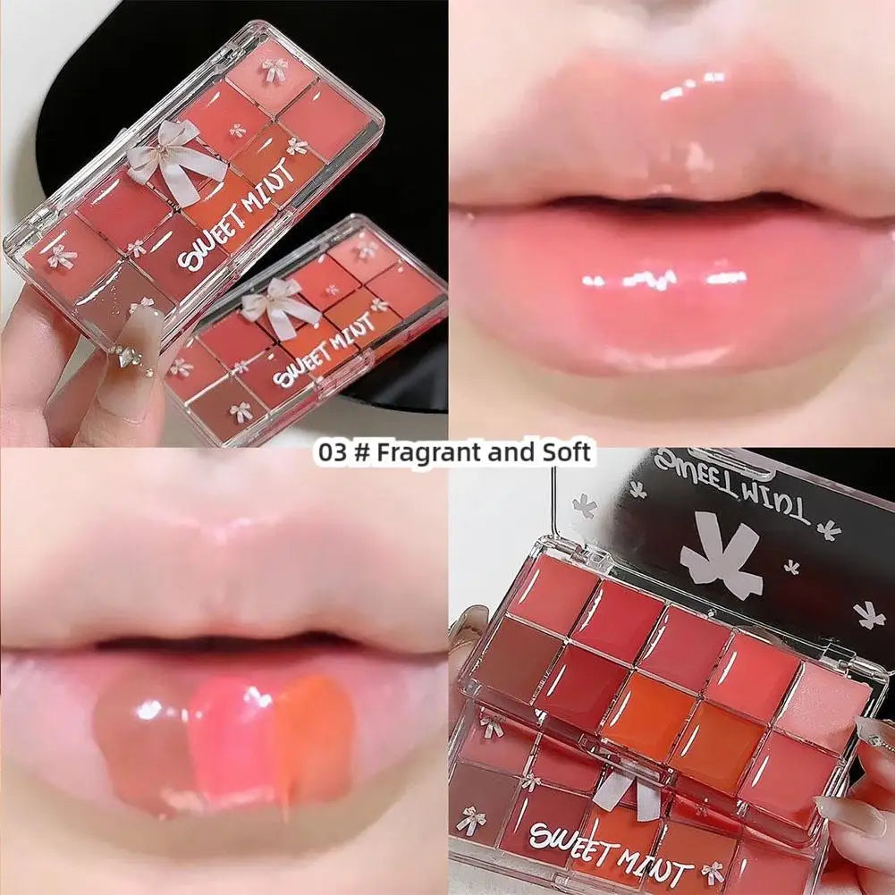 10 Colors Jelly Lip Gloss Palette Cute DIY Moisturizing Lipstick Palette Long Lasting Jelly Crystal Lip Tint Girls Nude Cosmetic