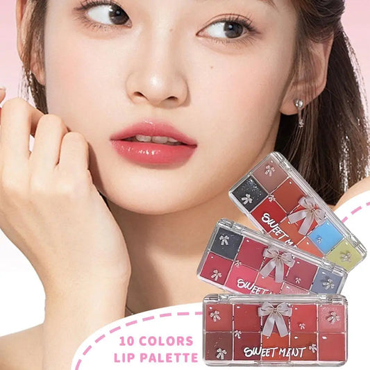 10 Colors Jelly Lip Gloss Palette Cute DIY Moisturizing Lipstick Palette Long Lasting Jelly Crystal Lip Tint Girls Nude Cosmetic