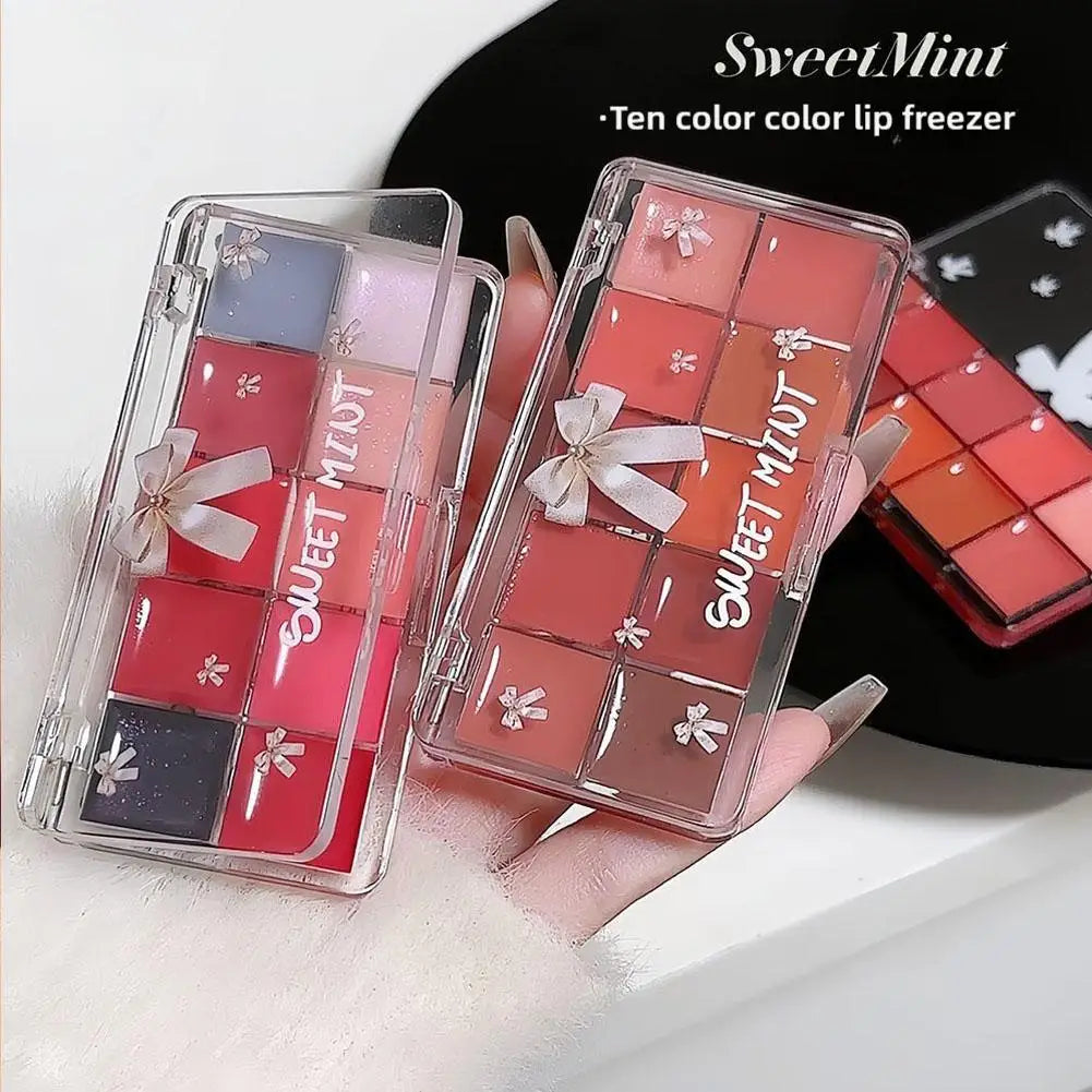 10 Colors Jelly Lip Gloss Palette Cute DIY Moisturizing Lipstick Palette Long Lasting Jelly Crystal Lip Tint Girls Nude Cosmetic
