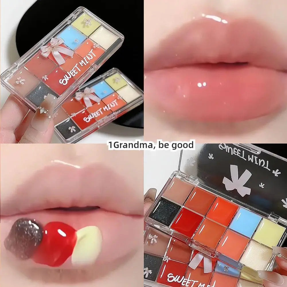 10 Colors Jelly Lip Gloss Palette Cute DIY Moisturizing Lipstick Palette Long Lasting Jelly Crystal Lip Tint Girls Nude Cosmetic