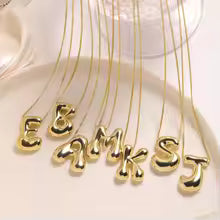 Golden Color Stainless Steel Initial Necklace for Women Girls Chunky Bubble Letter Pendant Necklaces Trendy Collar Jewelry Gift
