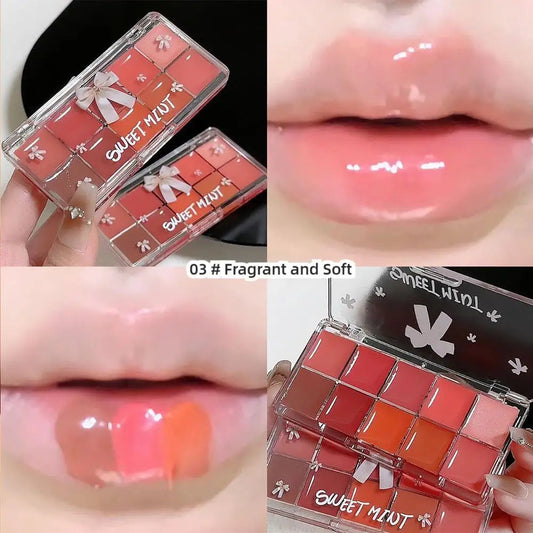 10 Colors Jelly Lip Gloss Palette Cute DIY Moisturizing Lipstick Palette Long Lasting Jelly Crystal Lip Tint Girls Nude Cosmetic